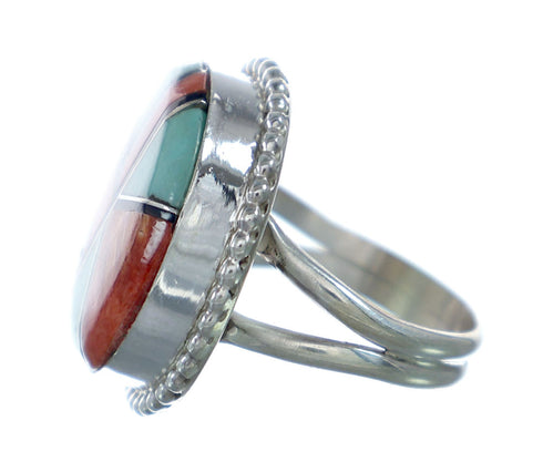 Native American Sterling Silver Multicolor Inlay Ring Size 8-1/2 NN20658